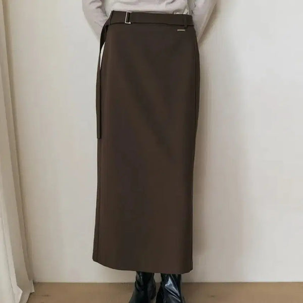 [BUNJANG] Artid H-Line Slit Detail Skirt (Brown / S) / 아티드 H라인 슬릿 디테일 스커트 (브라운 / S)