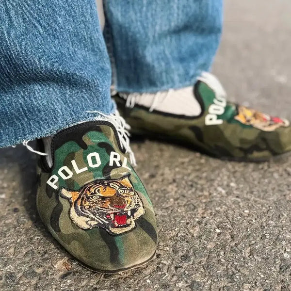 [BUNJANG] Polo Ralph Lauren Tiger Applique Camo Suede Paxton Loafers / 폴로 랄프로렌 타이거 와펜 패치 카모 스웨이드 로퍼