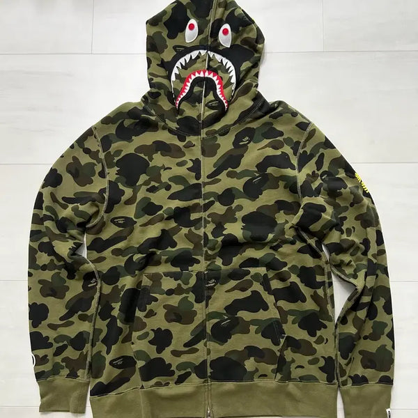 [BUNJANG] Bape PONR First Camo Second Shark Full Zip Hoodie Green / 베이프 PONR 퍼스트 카모 세컨드 샤크 풀 집 후드 그린