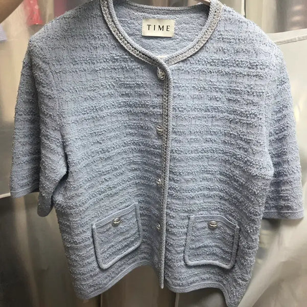 [BUNJANG] 2024 TIME Glitter Collarless Short-Sleeve Jacket / 24년 타임 글리터 칼라리스 반팔자켓