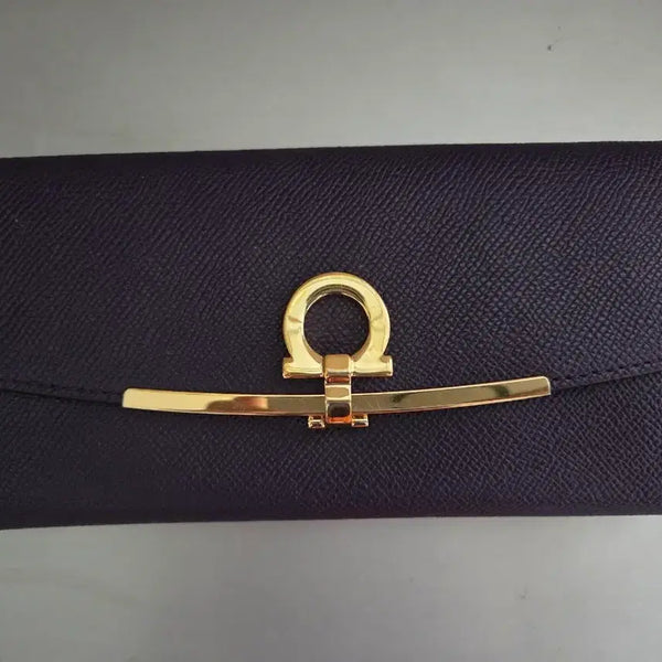 [BUNJANG] Salvatore Ferragamo Gancini Clip Gold-Tone Long Wallet (Purple) / 정품 페라가모 간치니 클립 금장 여성 장지갑 (보라/퍼플)