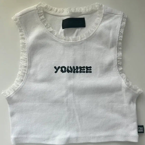 [BUNJANG] YOOHEE White Lace Cropped Tank Top / 유희 화이트 크롭탑 나시