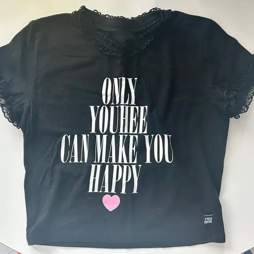 [BUNJANG] Yuhee Lace Crop Short Sleeve T-Shirt Black / 유희 레이스 크롭 반팔티 블랙