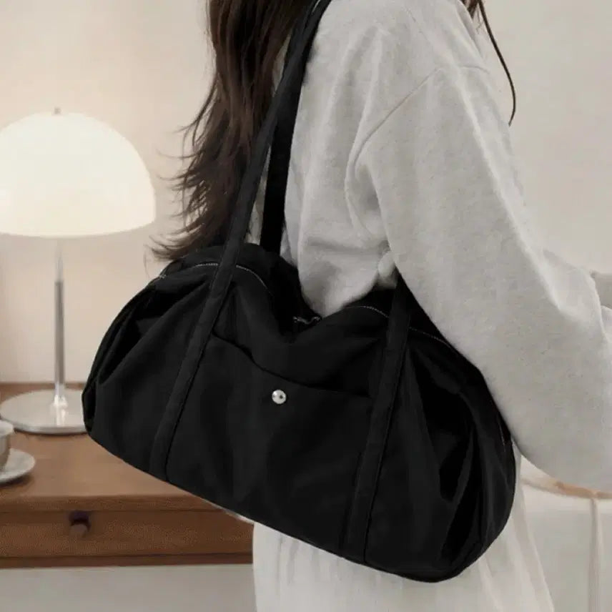 [BUNJANG] Ablly Nylon Shirring Shoulder Bag Black / 에이블리 나일론 셔링 숄더백 블랙