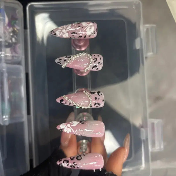 [BUNJANG] Handmade Pink Leopard Print Nail Tips / 수제핑크호피네일팁