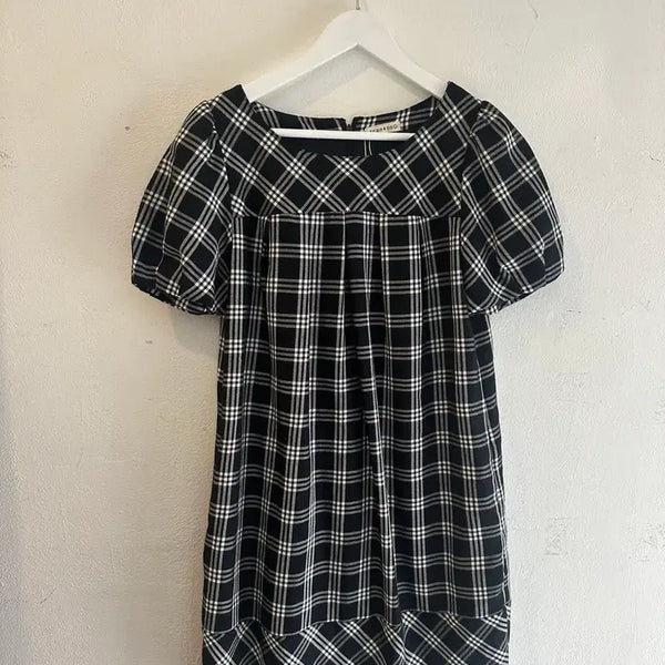 [BUNJANG] Check Pattern Puff Sleeve Dress / 체크 패턴 퍼프 소매 원피스