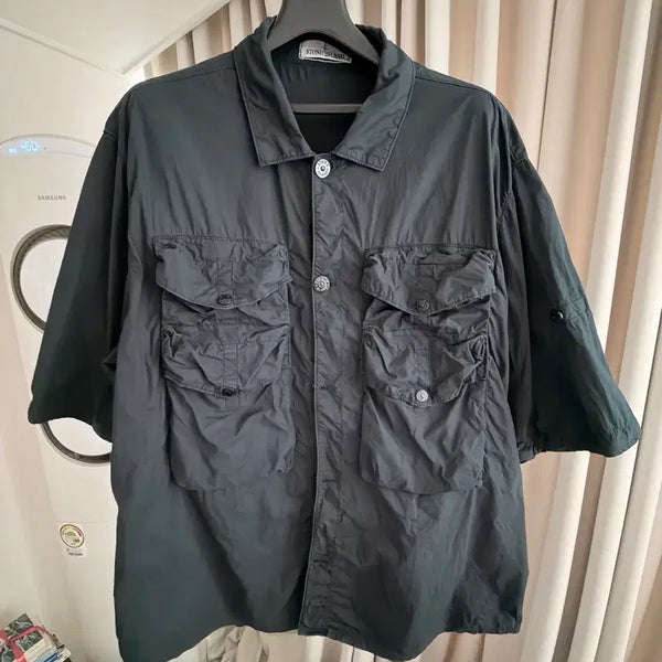 [BUNJANG] Stone Island Short Sleeve Shirt Black XXL / 정품) 스톤아일랜드 반팔 셔츠 (여름 얇은 원단)