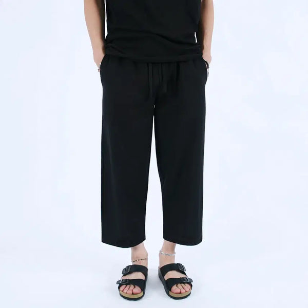 [BUNJANG] ROLF Men's Wide-Leg Banding Pants / 롤프 남자 남성 와이드팬츠 통큰바지 9부바지 밴딩바지 끈 블랙 검정 기본