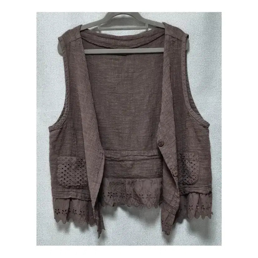 [BUNJANG] Lace Frill Vest - Brown / 레이스프릴 조끼 베스트