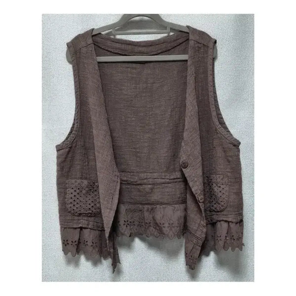 [BUNJANG] Lace Frill Vest - Brown / 레이스프릴 조끼 베스트