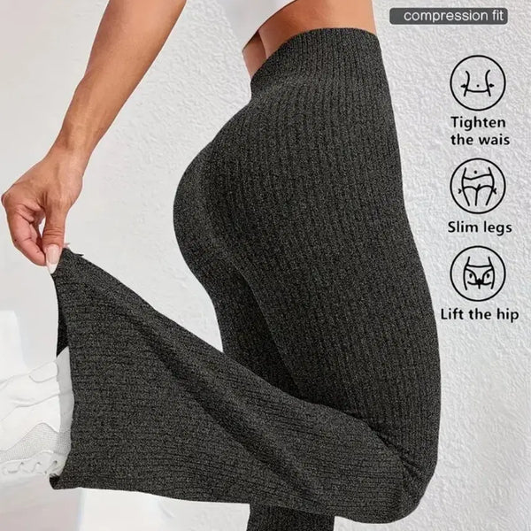[BUNJANG] High-Waisted Ribbed Bootcut Leggings (Charcoal, New) / 하이웨스트 골지부츠컷 레깅스 (차콜 새 상품)