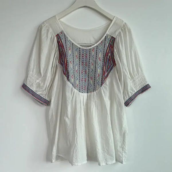 [BUNJANG] White Embroidered Shirring Blouse / 화이트 자수 셔링 블라우스