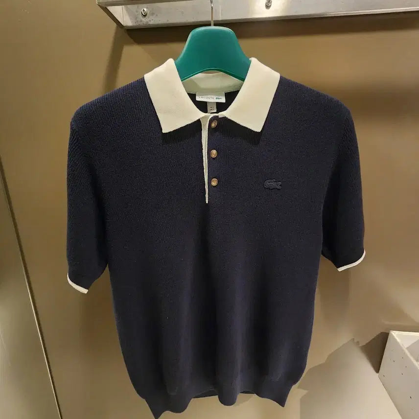[BUNJANG] Lacoste Ribbed Knit Collar Short Sleeve Sweater Polo Shirt / (새상품) 라코스테 립조직 카라 연사 반팔 스웨터 폴로 셔츠 (니트)