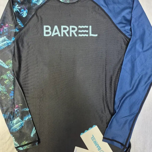 [BUNJANG] Barrel Long Sleeve Rash Guard - Gray/Blue Tropical Pattern / 배럴 래쉬가드 롱슬리브 그레이 블루