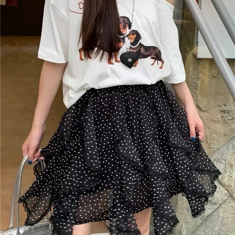 [BUNJANG] Dot Chiffon Ruffle Skirt / (새상품) 도트 쉬폰 프릴 스커트