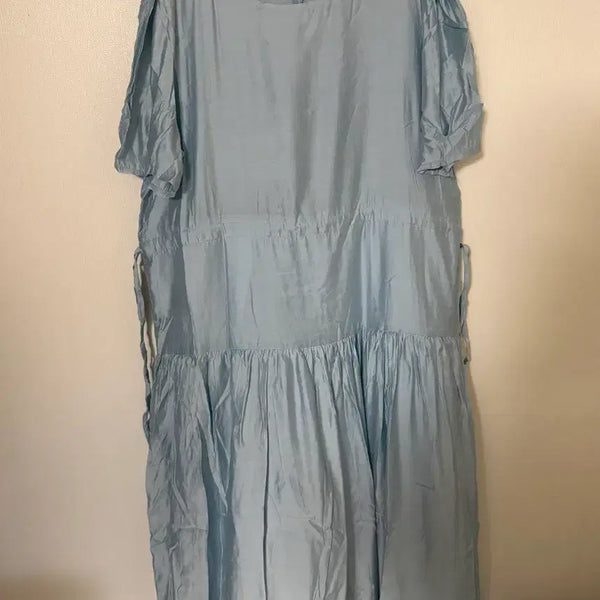 [BUNJANG] Sky Blue Shirring Long Dress / 하늘색 셔링 롱원피스