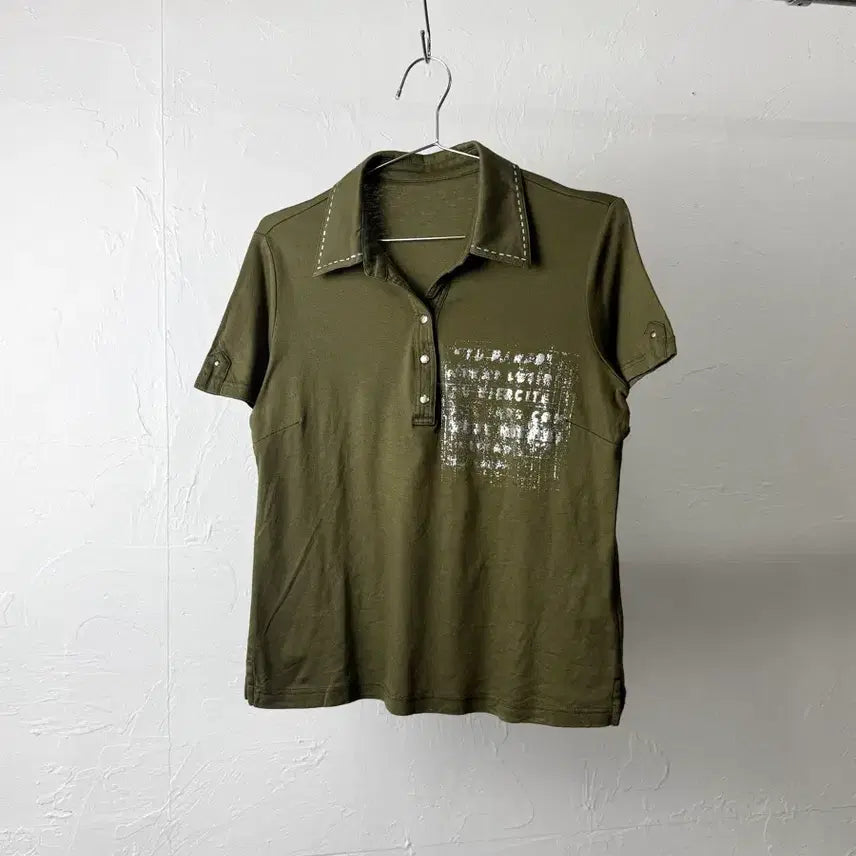[BUNJANG] Deuple Distressed Printing Collar T-shirt / Deuple 디스트레스 프린팅 카라 티셔츠