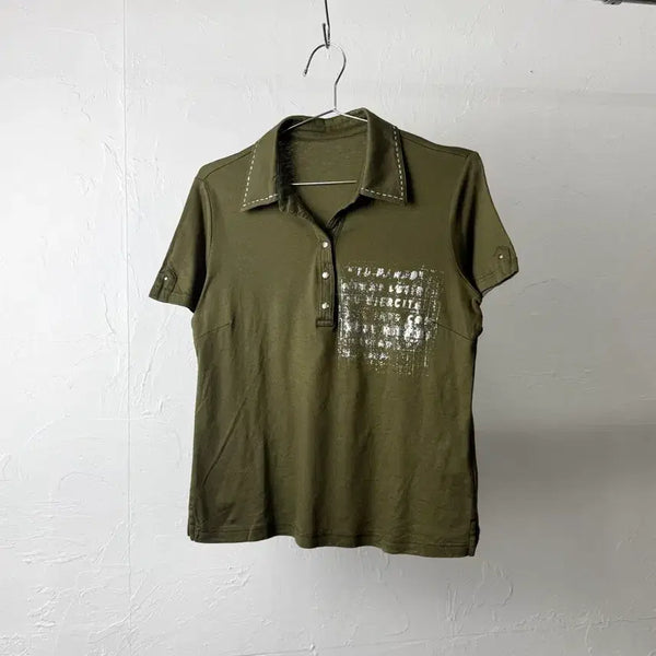 [BUNJANG] Deuple Distressed Printing Collar T-shirt / Deuple 디스트레스 프린팅 카라 티셔츠