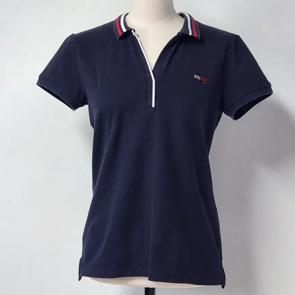 [BUNJANG] Tommy Hilfiger Cubic Logo Short Sleeve Polo Shirt Navy Women's L / 타미힐피거 정품 큐빅 로고 반팔 카라티 네이비 여성 L