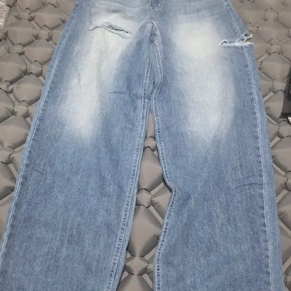 [BUNJANG] Brushed Wide Denim Pants with Scratch Detail / 기모 와이드 데님 팬츠 청 스크래치