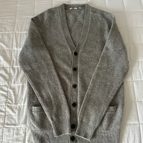 [BUNJANG] Uniqlo Lambswool Cardigan Grey L / 유니클로 램스울 가디건 그레이 L