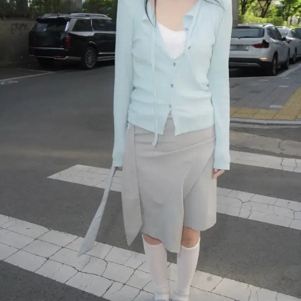 [BUNJANG] Wrap Asymmetrical Midi Skirt / 랩 언발 미디스커트