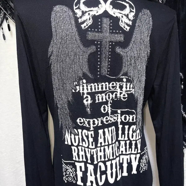 [BUNJANG] Gothic Gothpunk Gyaru Cross Wing Glitter Lettering Hooded Dress Y2K / 디그딥 고딕 고스펑크 갸루 십자가 날개 글리터 레터링 후드원피스 y2k