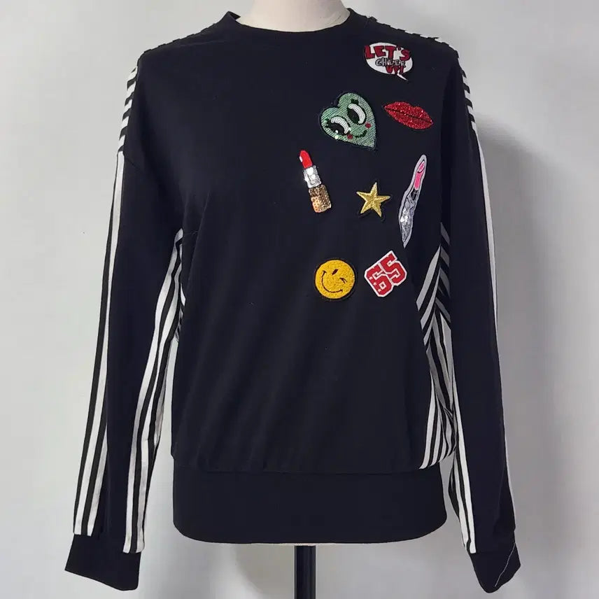 [BUNJANG] Passardi Golfwear Pop Art Patch Stripe Sweatshirt Women's / 파사디 골프웨어 팝아트 패치 스트라이프 맨투맨 여성 90