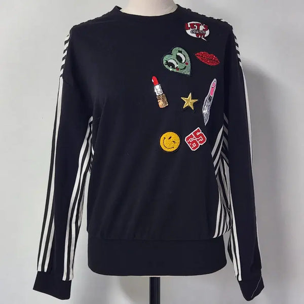 [BUNJANG] Passardi Golfwear Pop Art Patch Stripe Sweatshirt Women's / 파사디 골프웨어 팝아트 패치 스트라이프 맨투맨 여성 90