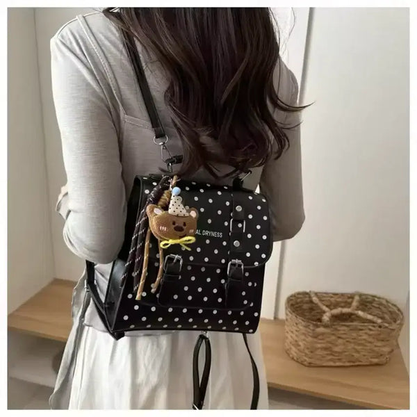 [BUNJANG] Dot Pattern Backpack with Bear Keyring / 도트 무늬 백팩 + 곰돌이 키링 / 데일리 캐주얼 러블리 빈티지 y2k