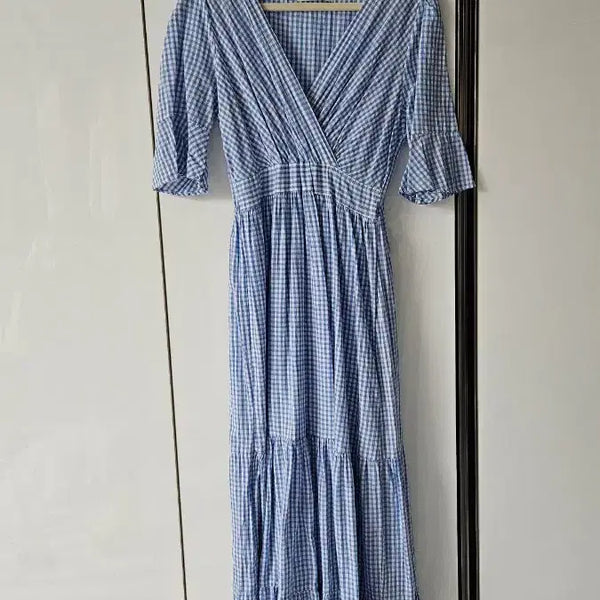 [BUNJANG] Checkered Summer Short-Sleeve Long Dress / 체크무늬 바캉스 롱 반팔 원피스