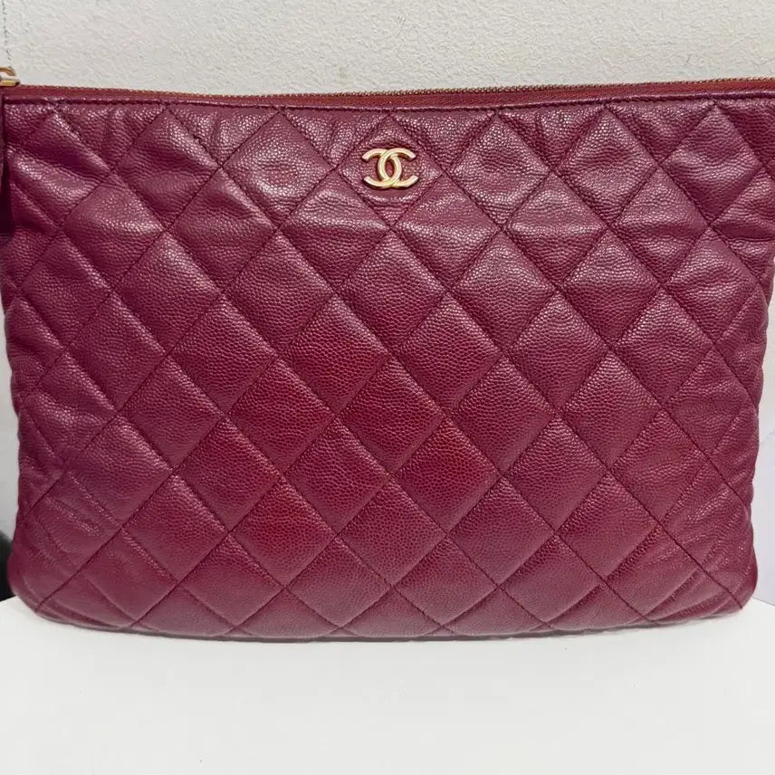 [BUNJANG] Chanel Quilted Caviar Clutch Burgundy / 샤넬 퀼팅 캐비어 클러치 버건디 정품