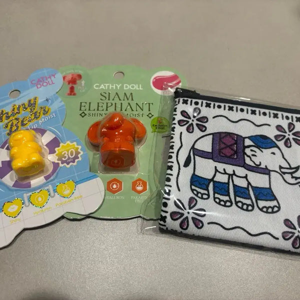 [BUNJANG] Teddy Bear Lip Balm + Elephant Lip Balm + Elephant Pouch Set / (새제품) 곰돌이 립밤+ 코끼리 립밤+ 코끼리 파우치