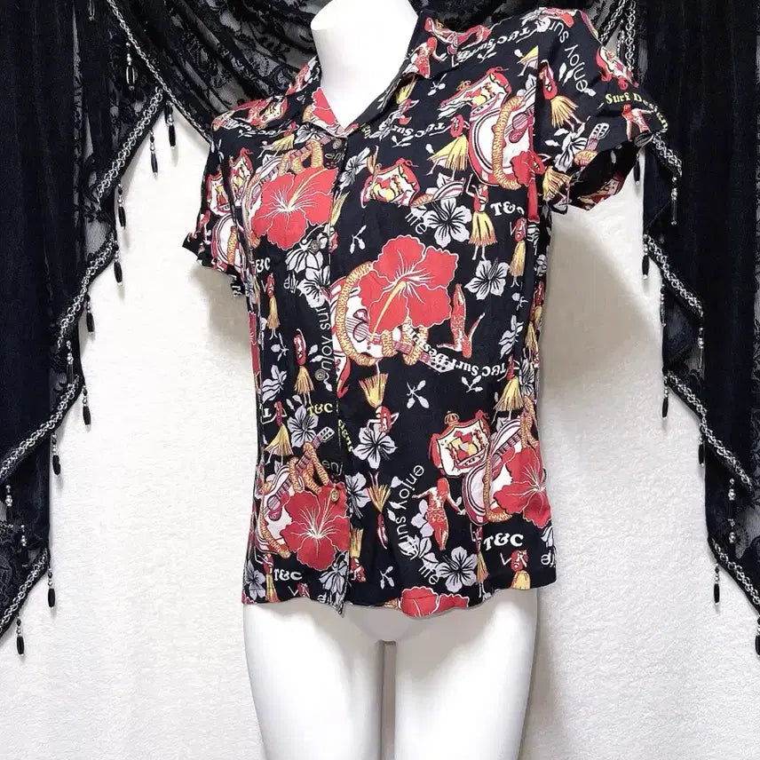 [BUNJANG] Higgcal Hawaiian Hibiscus Short-Sleeve Shirt / 히글깔 하와이안 히비스커스 반팔셔츠 오리엔탈 펑크 갸루 핀터 휴양지 비치