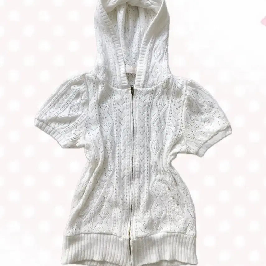 [BUNJANG] LIZ LISA Short Sleeve Knit Cardigan / LIZ LISA 리즈리사 반팔 후드 니트 빈티지 가디건