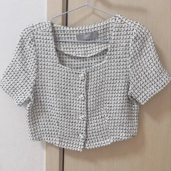 [BUNJANG] 8seconds Tweed Short Sleeve Cropped Top / 에잇세컨즈 (8seconds) 트위드 반팔