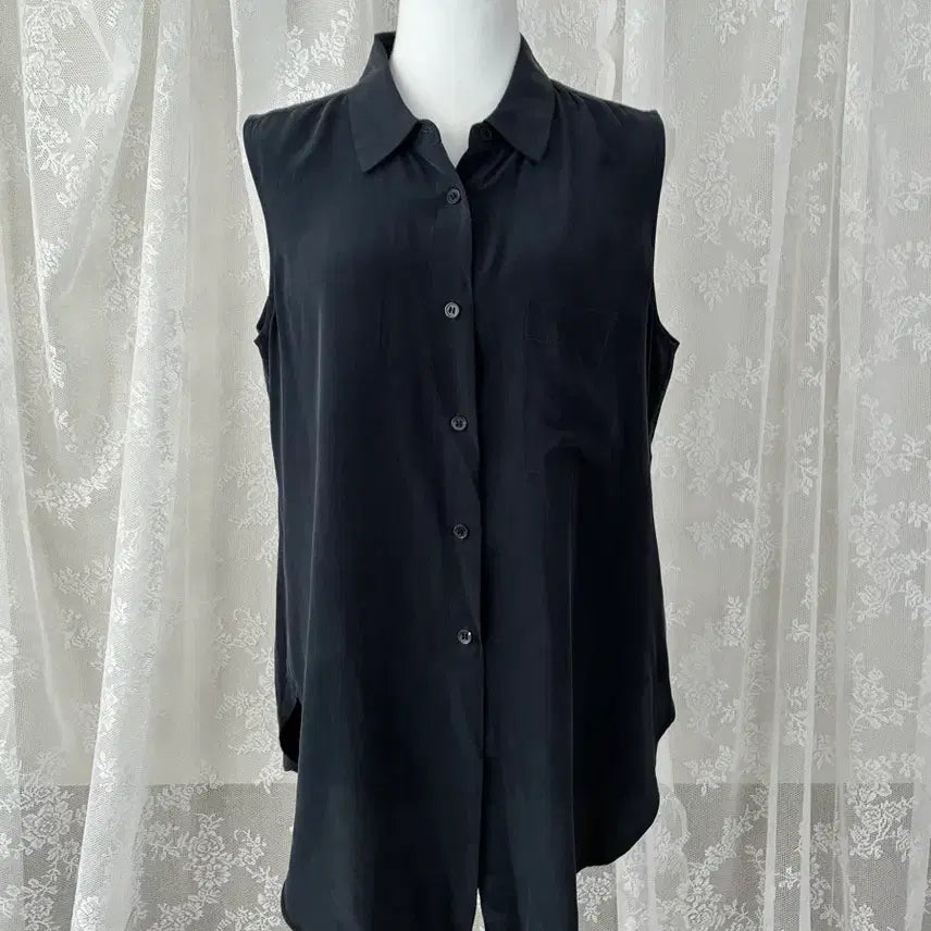 [BUNJANG] Theory 100% Silk Sleeveless Blouse Navy / L) 띠어리 실크 100 민소매 블라우스 셔츠 네이비