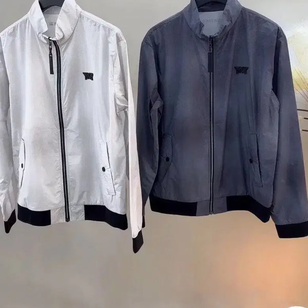[BUNJANG] Men's Golf Windbreaker Jumper White & Black / 남성 골프 바람막이 점퍼 화이트&블랙