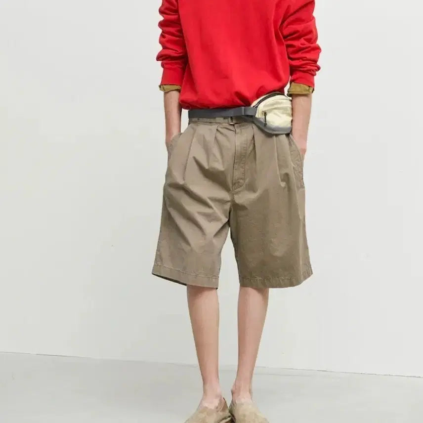 [BUNJANG] Brown Yak 26SS Belted Half Pants Dark Beige / [5]브라운야드 26SS 벨트 하프 팬츠 다크 베이지