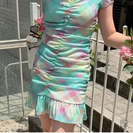 [BUNJANG] Sino Check Printed Shirring One-Piece Dress / 시눈 원피스 Check Printed Shirring One-Piece
