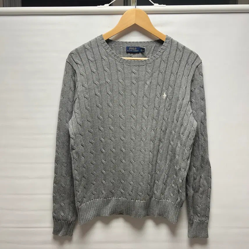 [BUNJANG] Polo Ralph Lauren Women's XL Grey Cable Knit Sweater / [정품/우먼스XL] 폴로 랄프로렌 그레이 케이블 꽈배기 니트