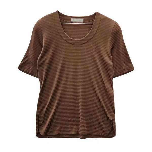 [BUNJANG] Japanese Avant-Garde Stripe Linen Short Sleeve T-Shirt / 재패니즈 아방가르드 스트라이프 린넨 반팔 티 MADE IN JAPAN