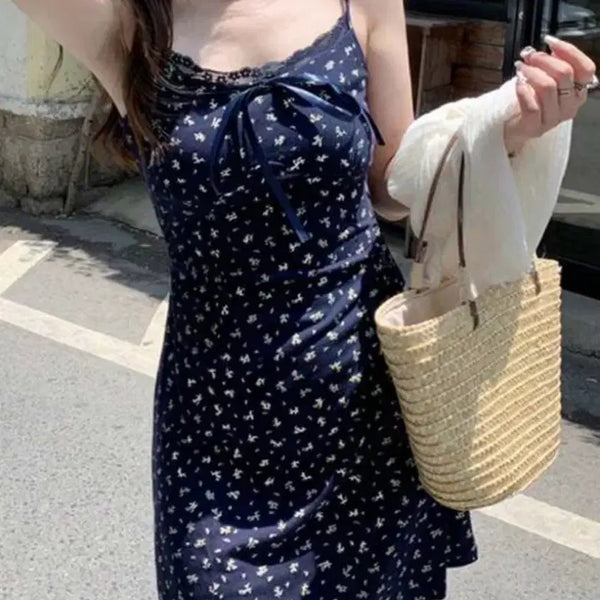 [BUNJANG] Flower Ribbon Sleeveless Mini Dress / 플라워 리본 나시 미니원피스
