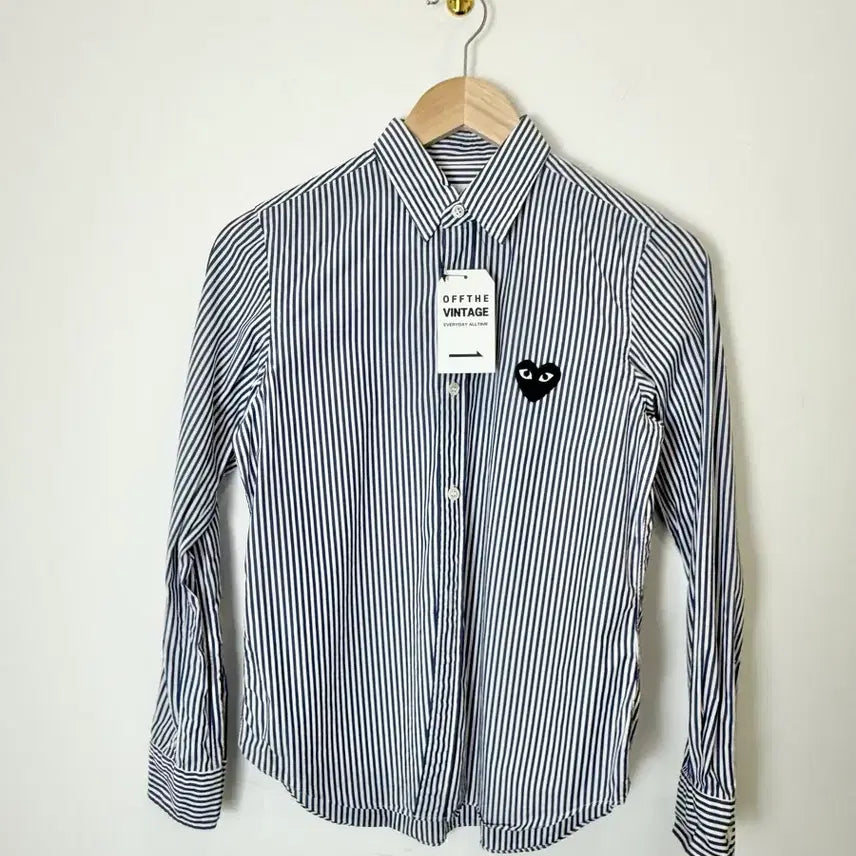 [BUNJANG] Comme des Garçons Black Heart Stripe Shirt Blue / 꼼데가르송 블랙하트 스트라이프 셔츠 블루