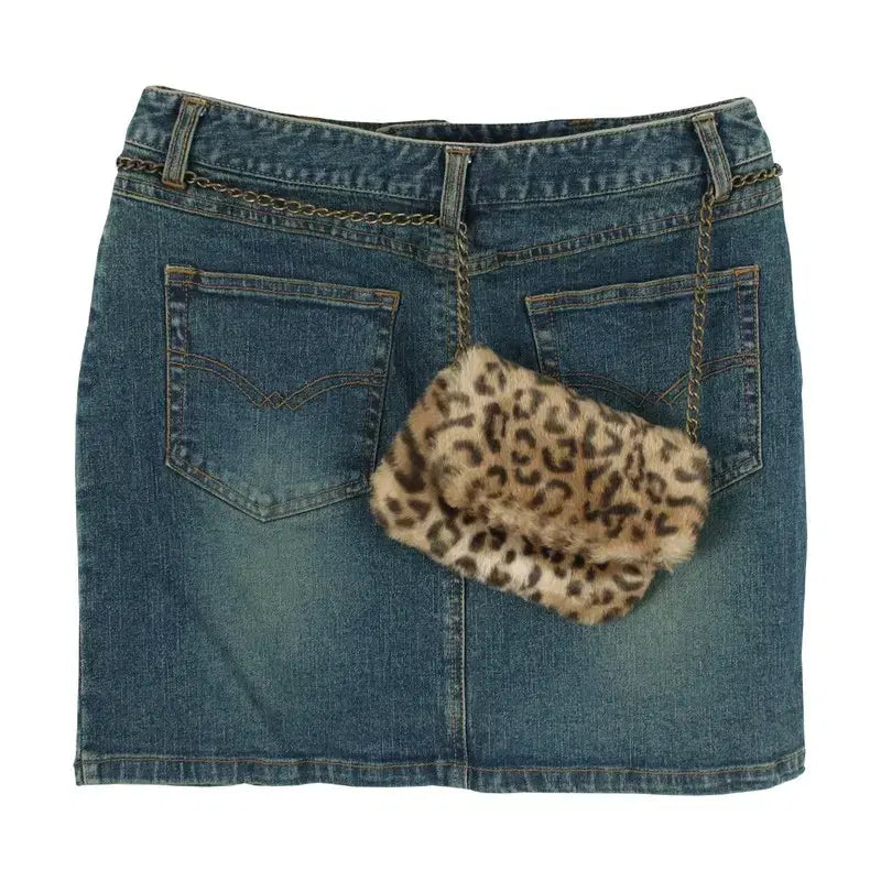 [BUNJANG] Denim Mini Skirt with Leopard Print Back (Men's L) / JAPAN (MEN - L) 코튼 폴리 호피 백 데님 미니 스커트