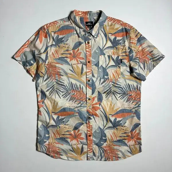 [BUNJANG] O'NEILL Tropical Leaf Pattern Hawaiian Short Sleeve Shirt / 오닐 트로피컬 리프 패턴 하와이안 반팔 셔츠 R2466