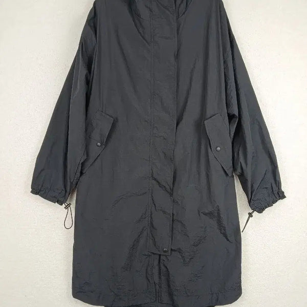 [BUNJANG] Women's Black Hooded Lightweight Windbreaker Coat / 여성블랙 후드 바스락 바람막이 코트(55~66)