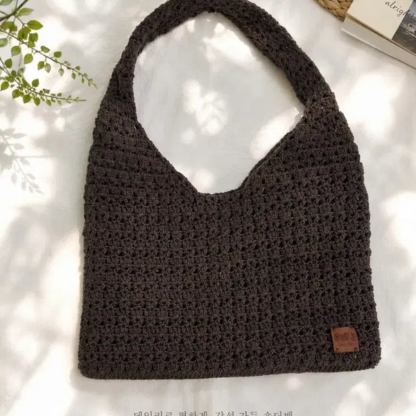 [BUNJANG] Handmade Knitted Shoulder Bag, Mocha Cotton / 핸드메이드 뜨개 가방 / 모카 코튼 숄더백