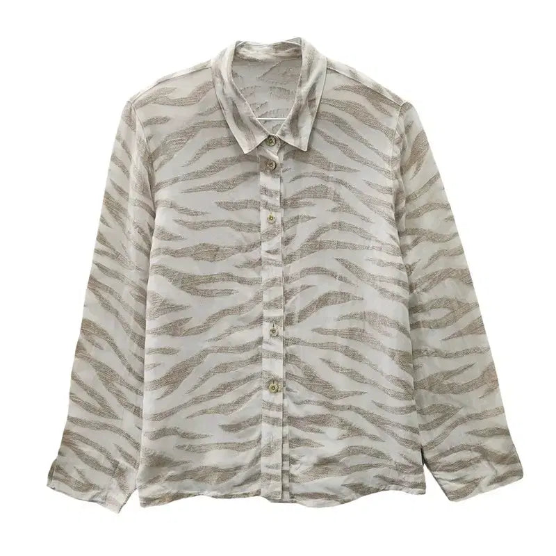 [BUNJANG] Natural Mori Zebra Linen Shirt Blouse / 내추럴 모리 지브라 린넨 셔츠 블라우스 MADE IN JAPAN