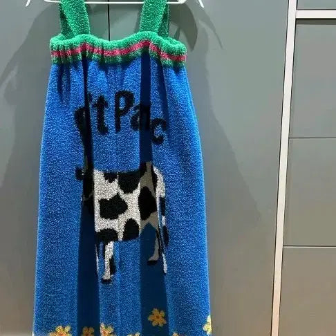 [BUNJANG] Wiggle Wiggle Cow Pattern One-Piece Dress / 위글위글젖소 패턴 원피스